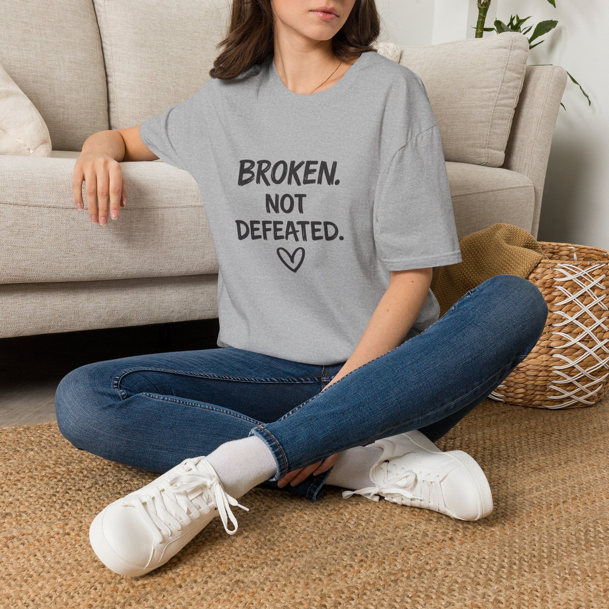 Broken Not Defeated T-Shirt | Inspirational Healing & Resilience Shirt | Motivational Graphic Tee