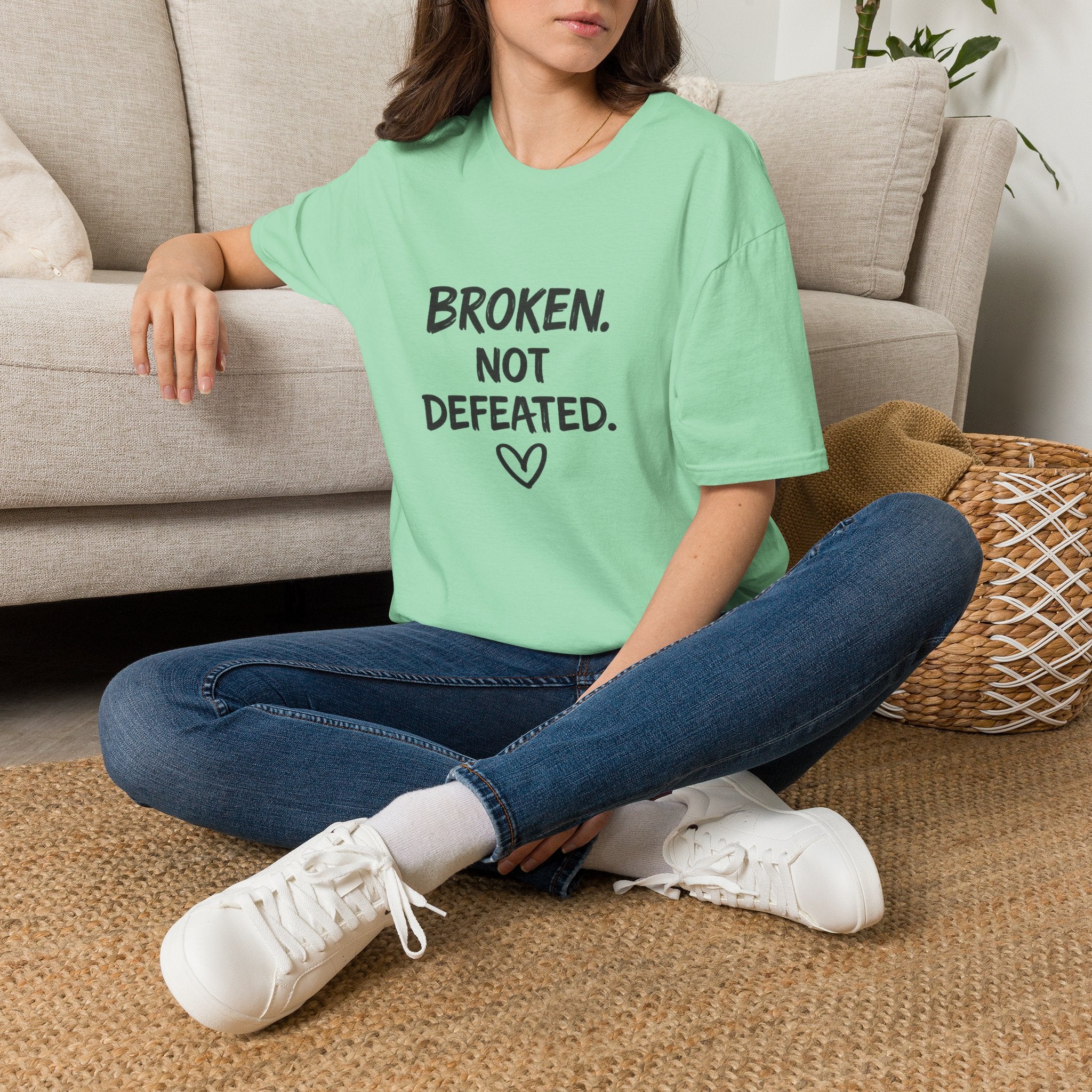 Broken Not Defeated T-Shirt | Inspirational Healing & Resilience Shirt | Motivational Graphic Tee