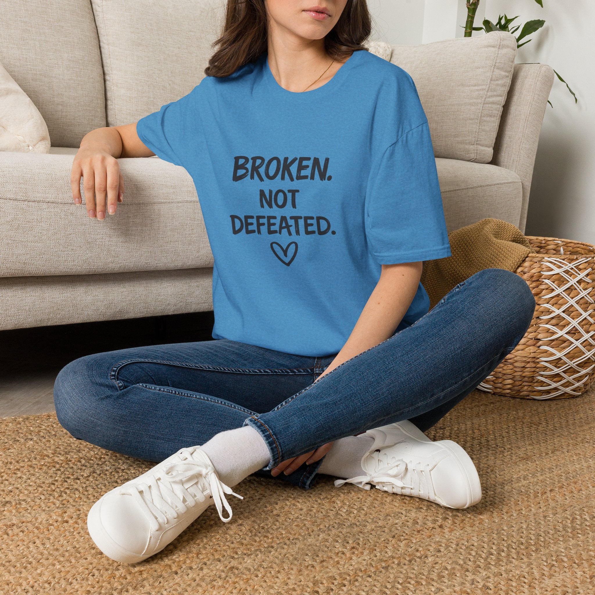 Broken Not Defeated T-Shirt | Inspirational Healing & Resilience Shirt | Motivational Graphic Tee