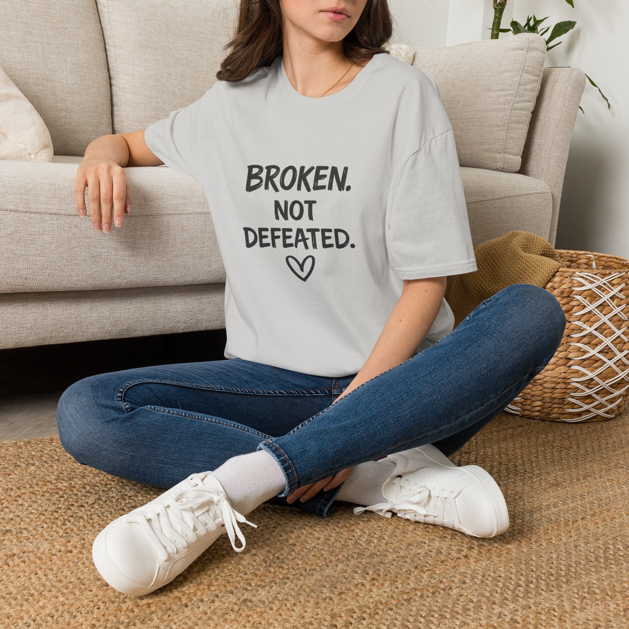 Broken Not Defeated T-Shirt | Inspirational Healing & Resilience Shirt | Motivational Graphic Tee