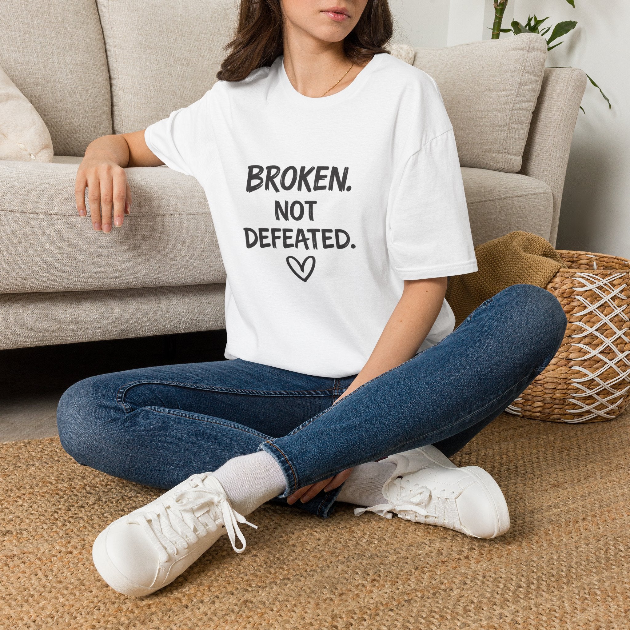 Broken Not Defeated T-Shirt | Inspirational Healing & Resilience Shirt | Motivational Graphic Tee