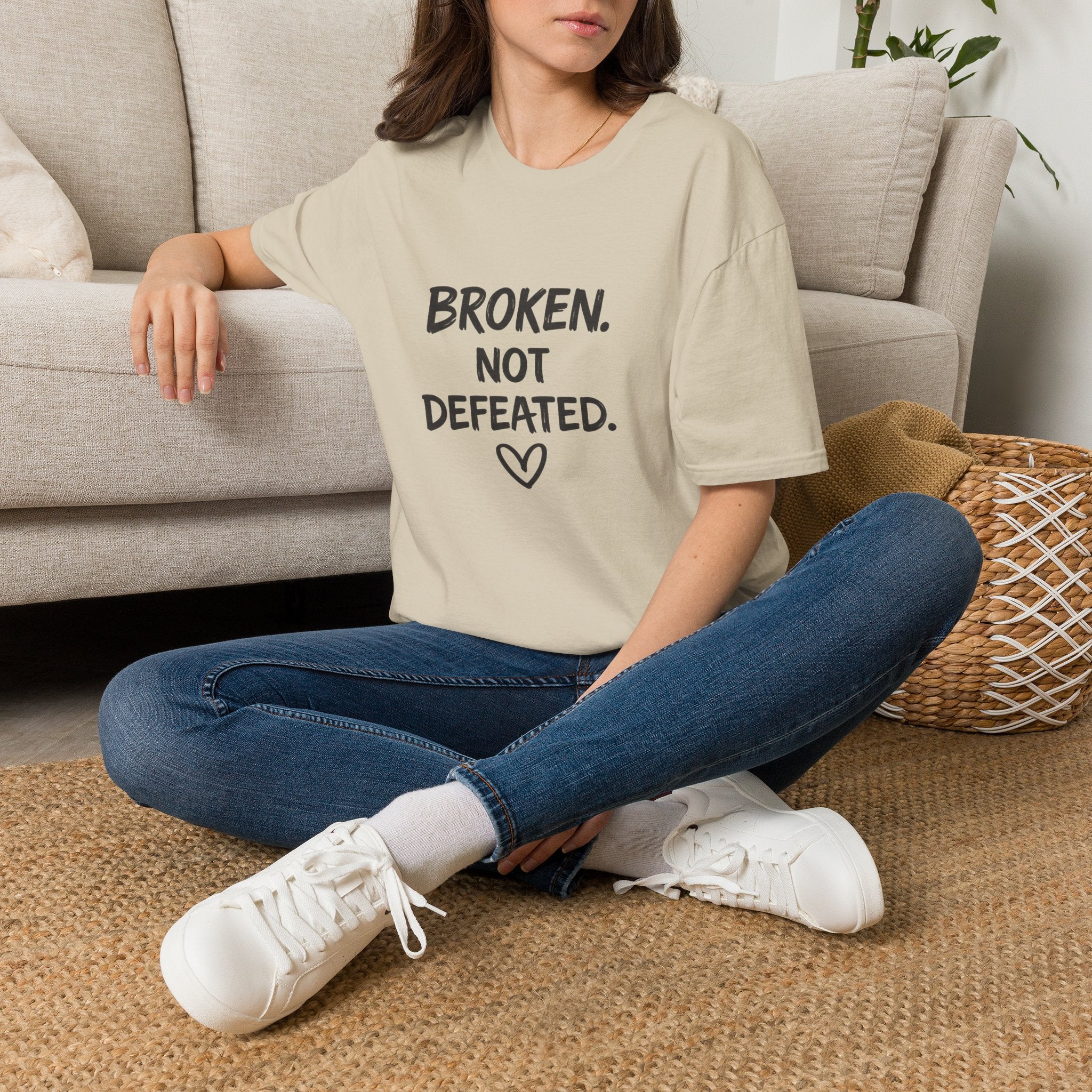 Broken Not Defeated T-Shirt | Inspirational Healing & Resilience Shirt | Motivational Graphic Tee