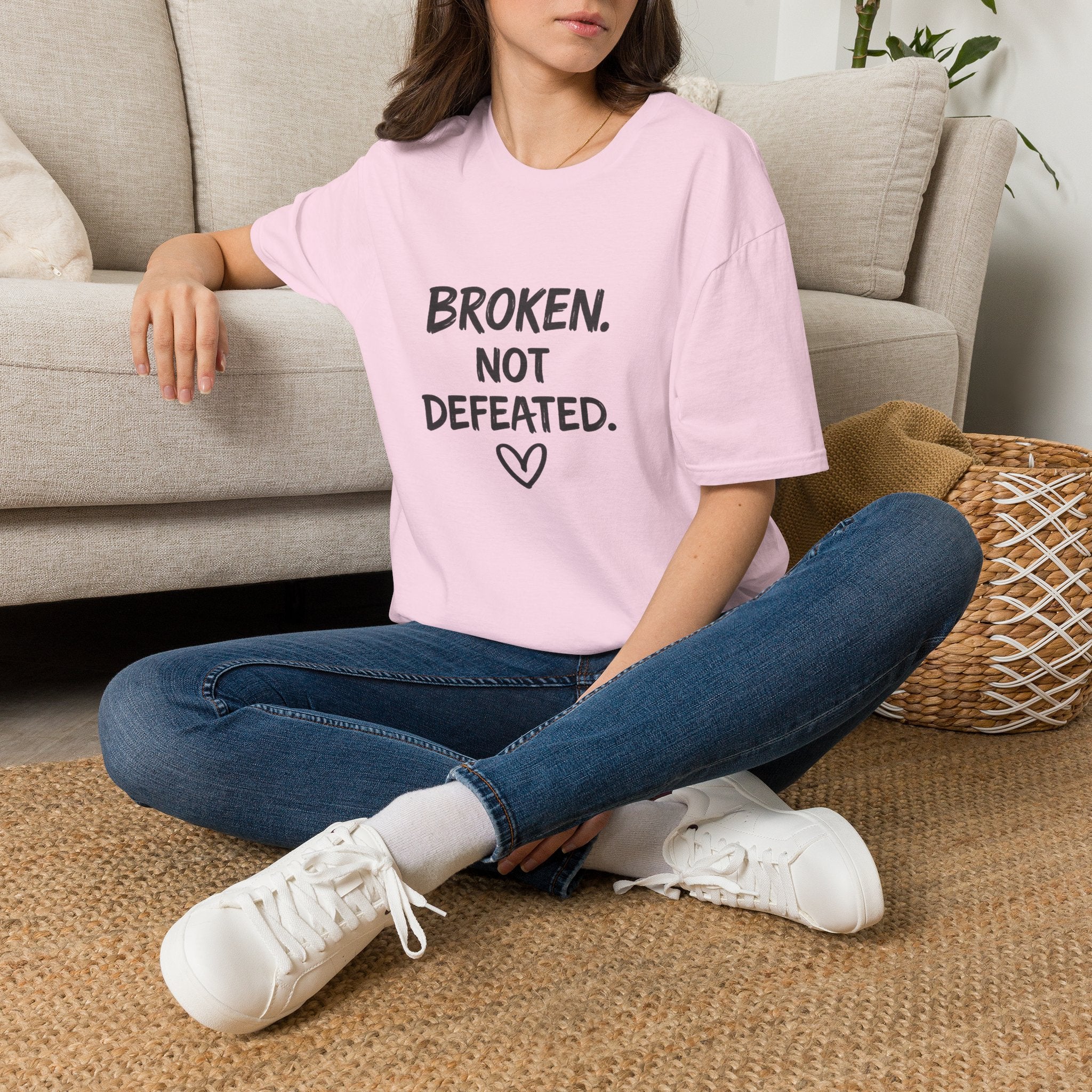 Broken Not Defeated T-Shirt | Inspirational Healing & Resilience Shirt | Motivational Graphic Tee