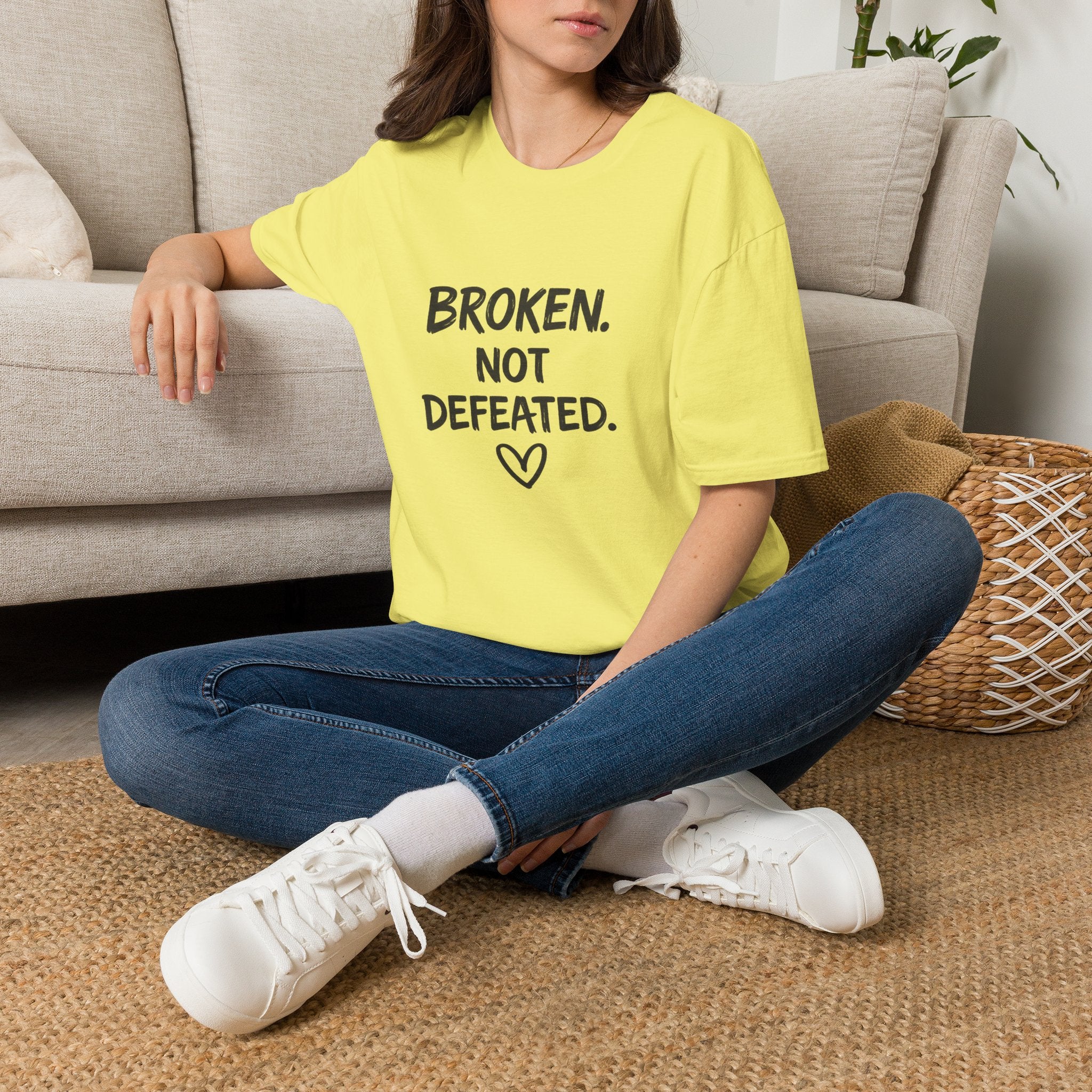 Broken Not Defeated T-Shirt | Inspirational Healing & Resilience Shirt | Motivational Graphic Tee