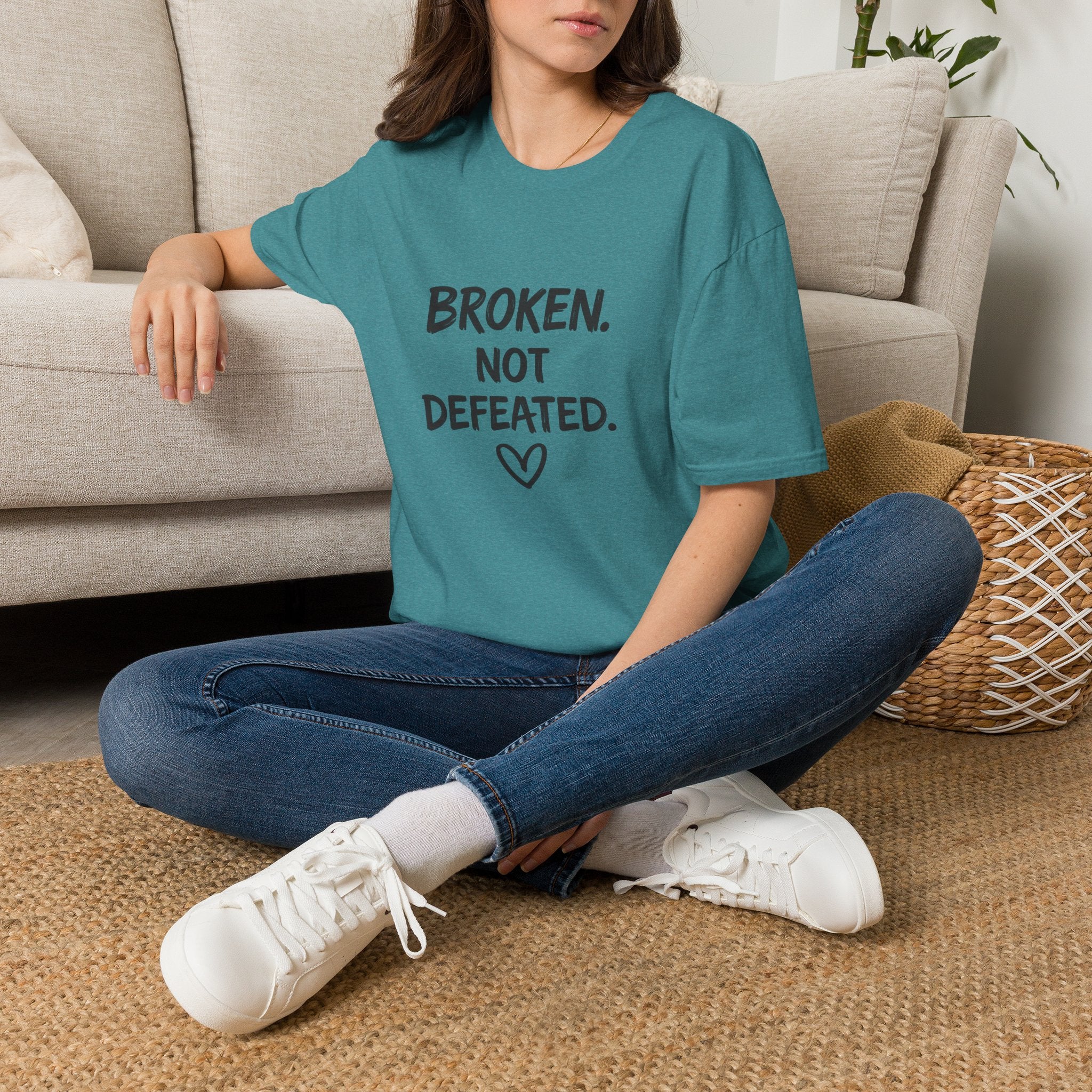 Broken Not Defeated T-Shirt | Inspirational Healing & Resilience Shirt | Motivational Graphic Tee