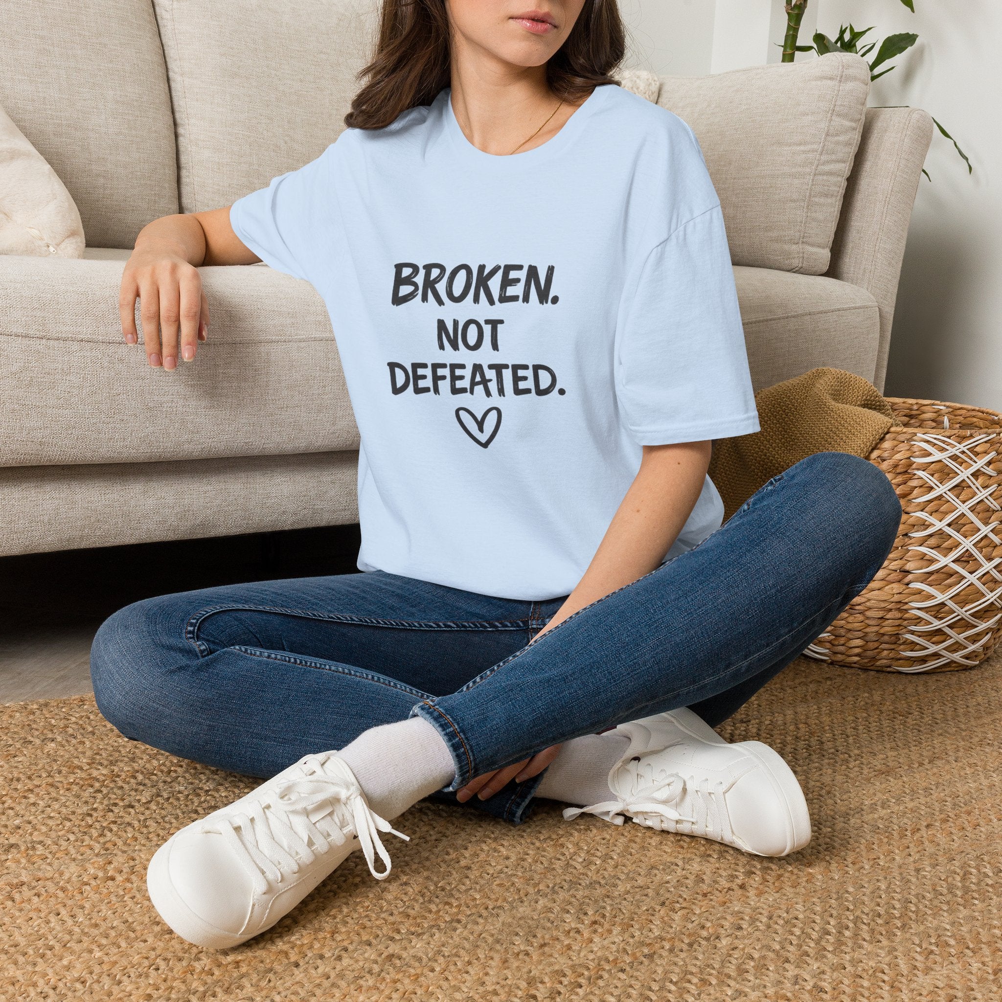 Broken Not Defeated T-Shirt | Inspirational Healing & Resilience Shirt | Motivational Graphic Tee