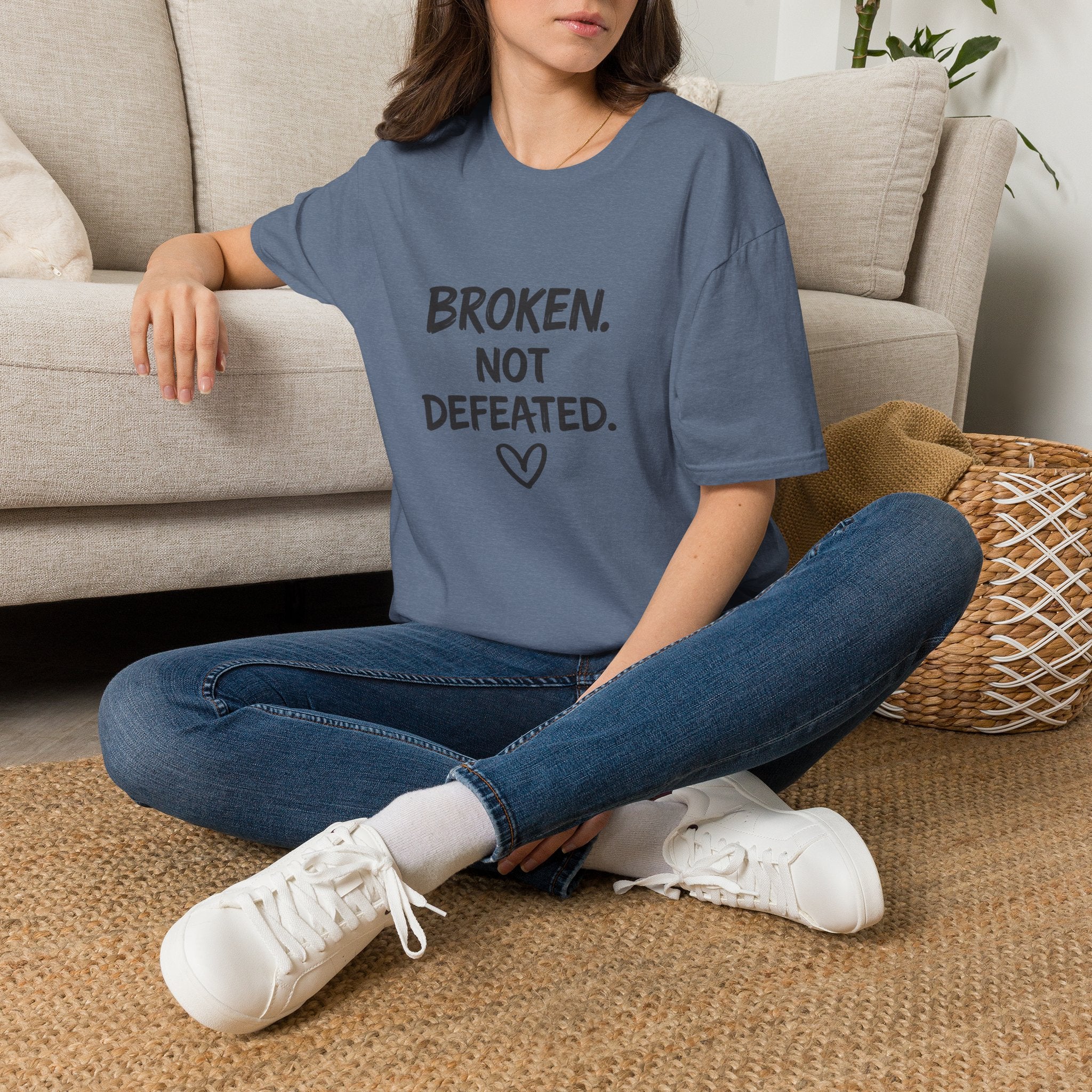 Broken Not Defeated T-Shirt | Inspirational Healing & Resilience Shirt | Motivational Graphic Tee