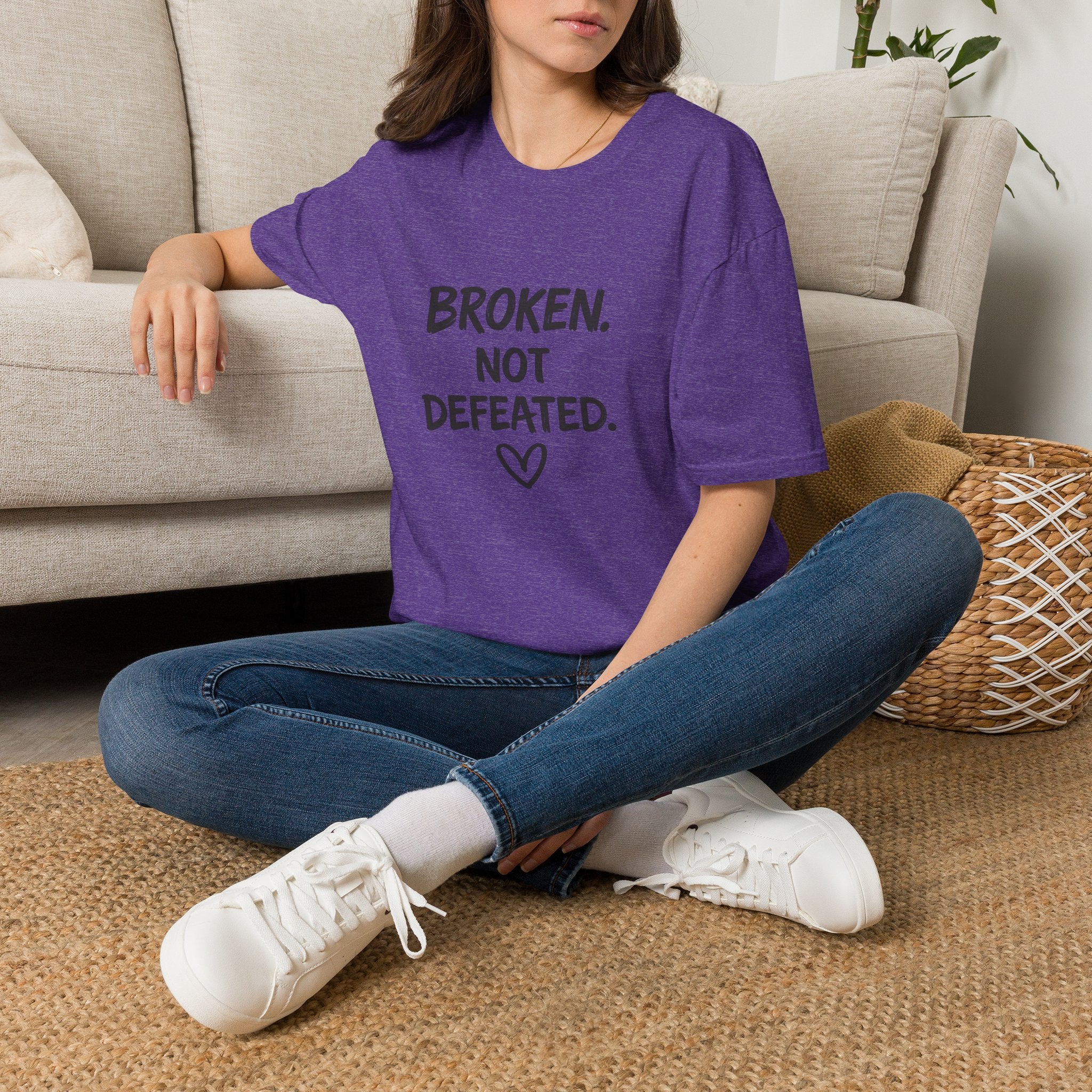 Broken Not Defeated T-Shirt | Inspirational Healing & Resilience Shirt | Motivational Graphic Tee
